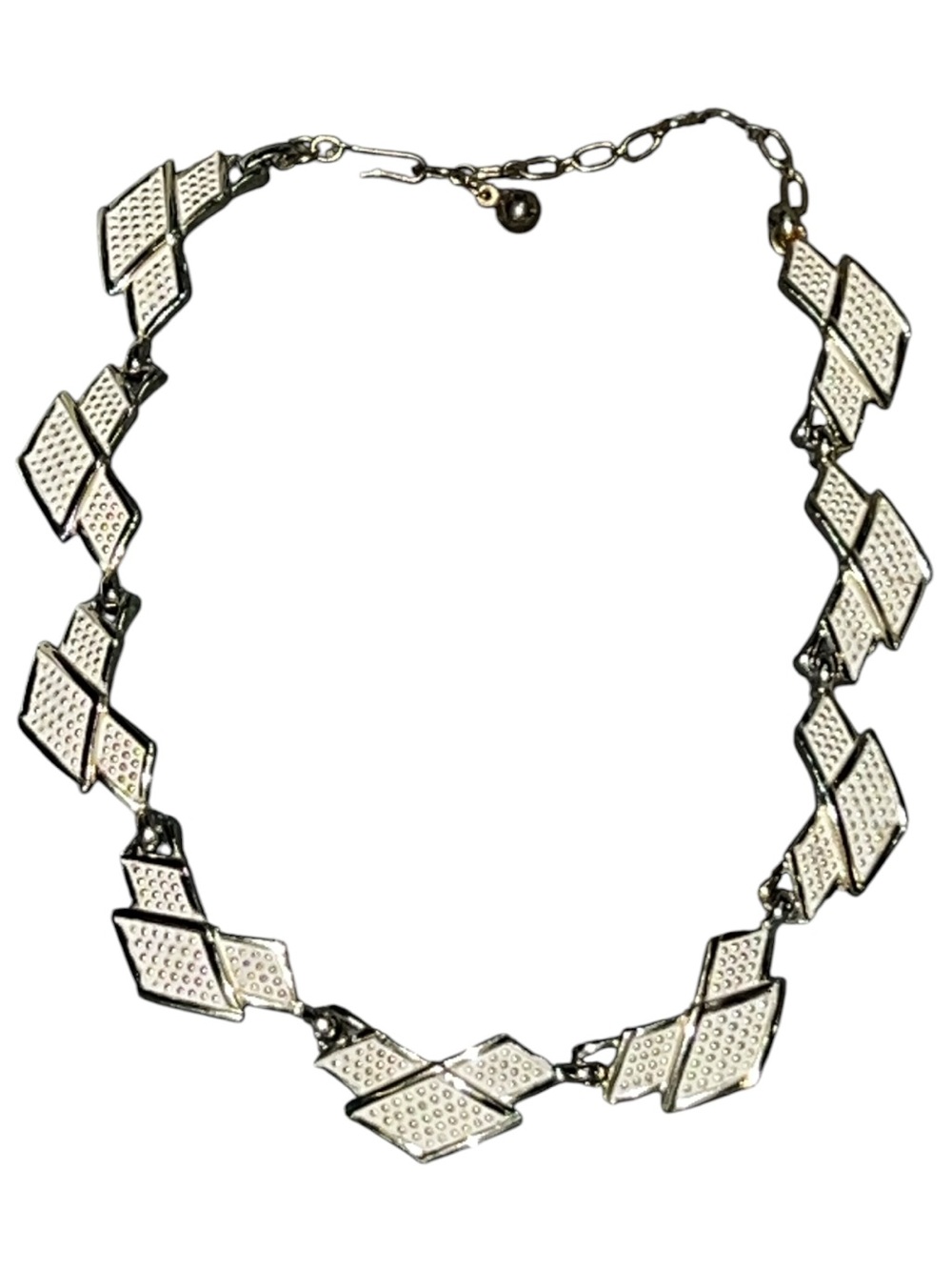 Vintage MINT Bogoff Art Deco Cream Colored Enamel Gold Tone Necklace